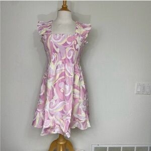 Hill House The Elizabeth Nap Mini Dress Linen Candy Kaleidoscope Size M.